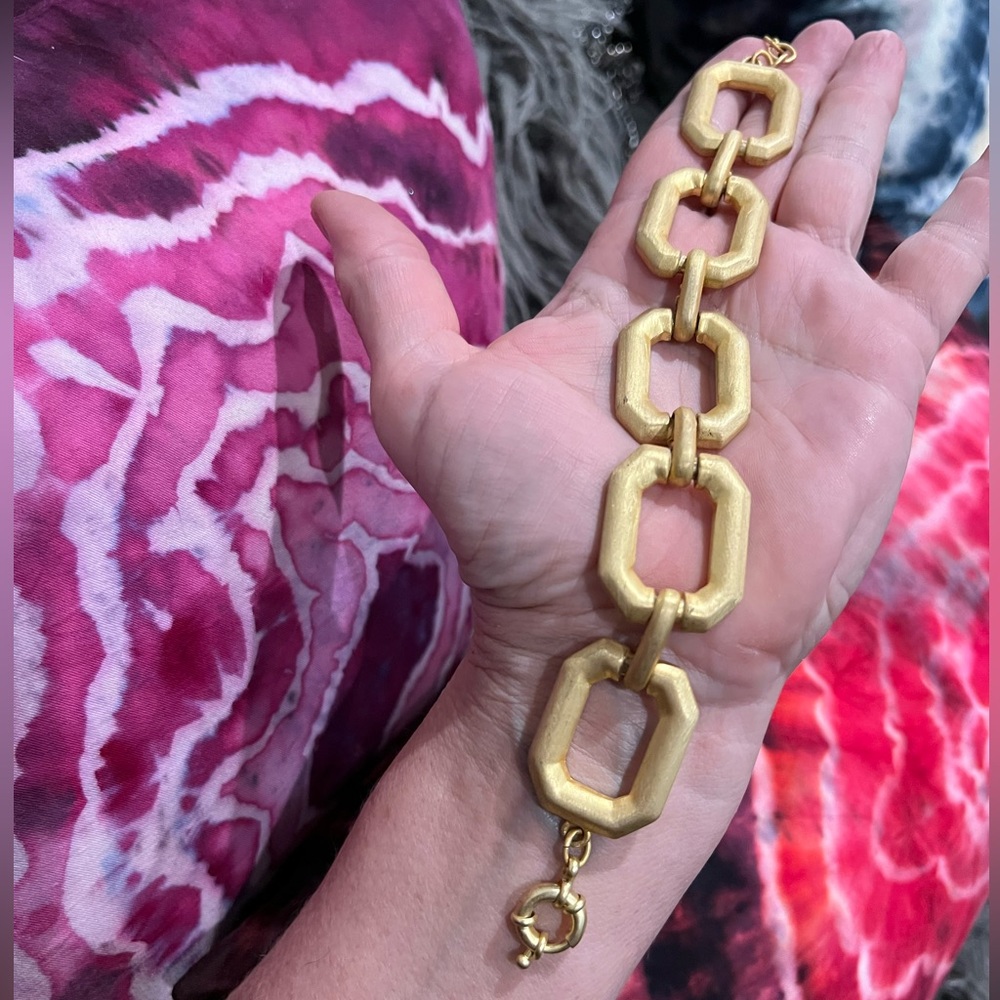 Rosa Flores Vintage Chain Link Brushed Gold Metal Bracelet XL - Picture 6 of 7